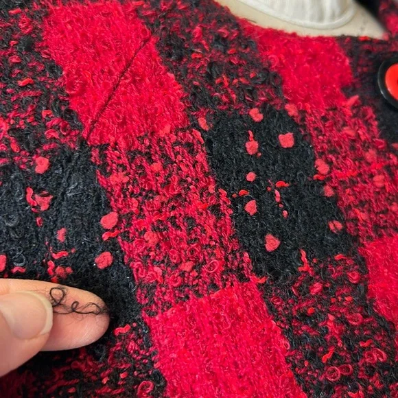 Vintage Carlisle Wool Red/Black Buffalo Check Boucle Blazer‎ Cropped Lined 6